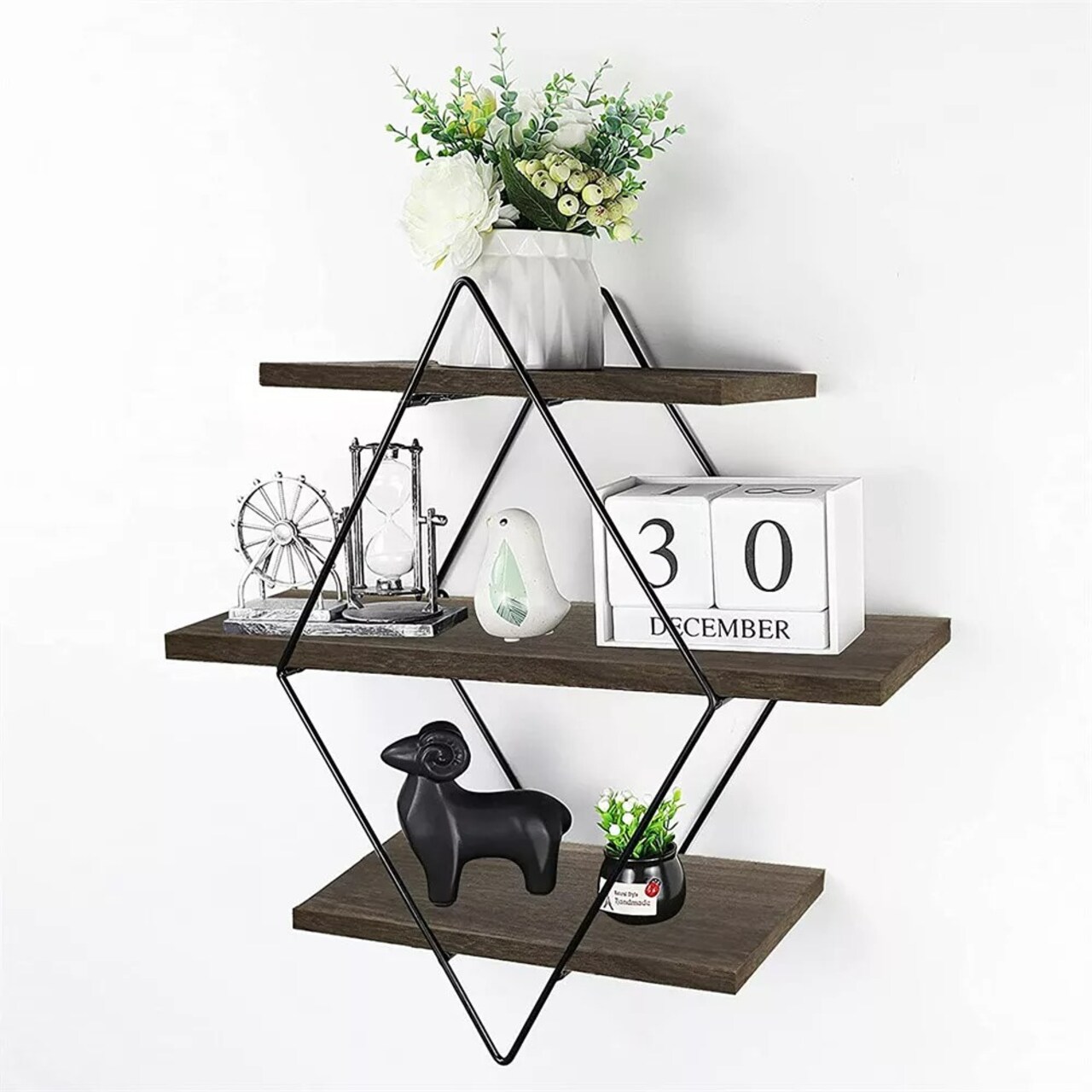 Heavy Duty Floating Shelves Wall Mounted Rustic Wood Geometric Style Decor Shelf